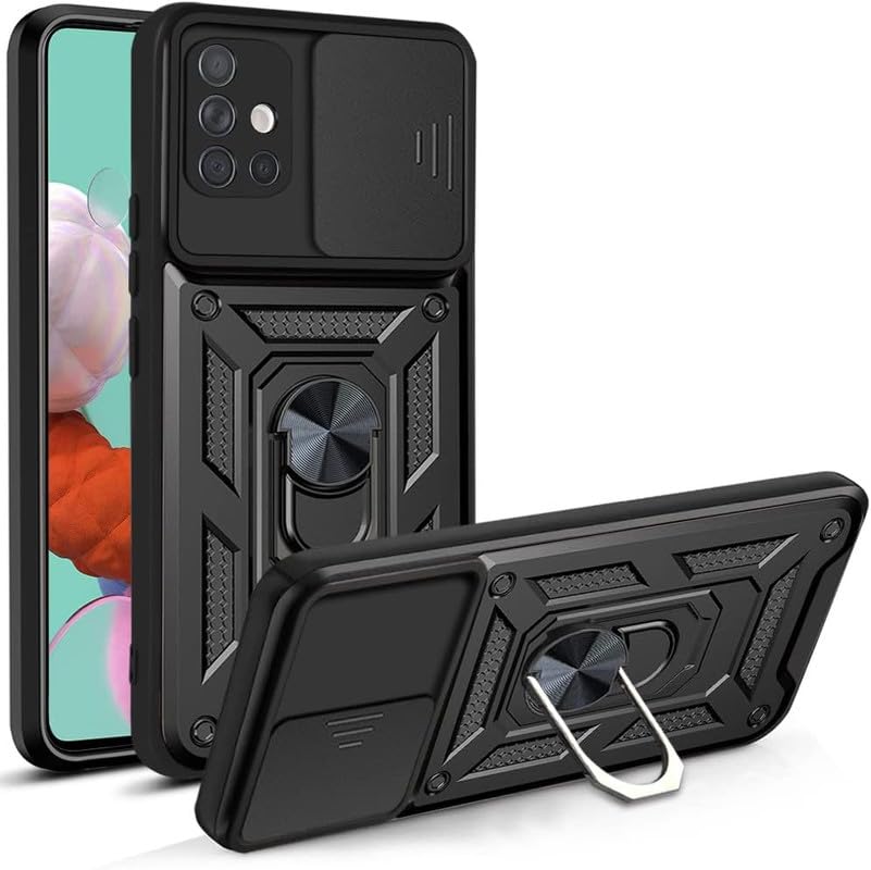 Image of MoreFit Case for Samsung Galaxy A71, Sliding Shutter Camera Bumper Defender Hybrid Polycarbonate Ring Case Back Cover for Samsung Galaxy A71 - Black