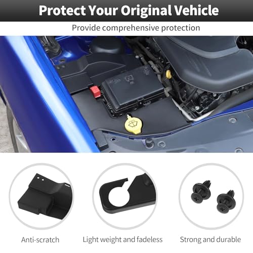 Image of CheroCar 3PCS Hood Engine Bay Cover Trim Kit for 2015-2026 Dodge Challenger,Interior Engine Bay Dress Up Kit,Coolant Windshield Washer Fluid Cover & Wire Dust Cover(Black)
