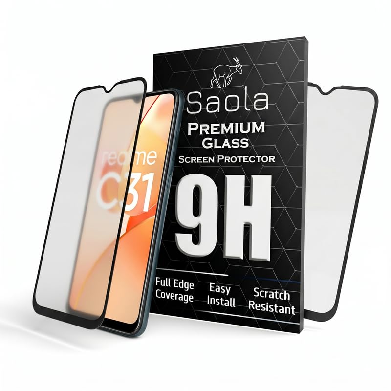 Image of Saola D+ Matte Tempered Glass With 18H Hardness For Realme C31 Smartphone (Pack Of 1) With Free Installation Kit. Full Screen Coverage - 6.5 Inch