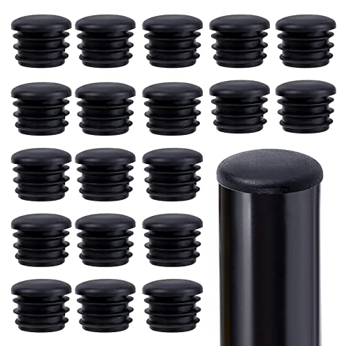 GORGECRAFT 20PCS 25mm Round Plastic Plugs Black Tubing Inner End Caps Furniture Leg Pipe Insert Stoppers Anti-Slip Ribbed Tube Covers for Chair Desks Tables Shelf Leg Sealing Pipe Glide Protection