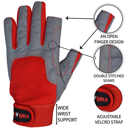 Image of MRX BOXING & FITNESS Sailing Gloves with Cut only Thumb and Index Finger and Grip for Men and Women, Great for Kayaking, Workouts and More Grey /Red XX-Large
