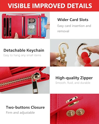 Image of Small Wristlet Wallets for Women Keychain Wristlet Wallet RFID Blocking Key Chain Wallet With Zipper Coin Pocket,2 Id Window (Red)