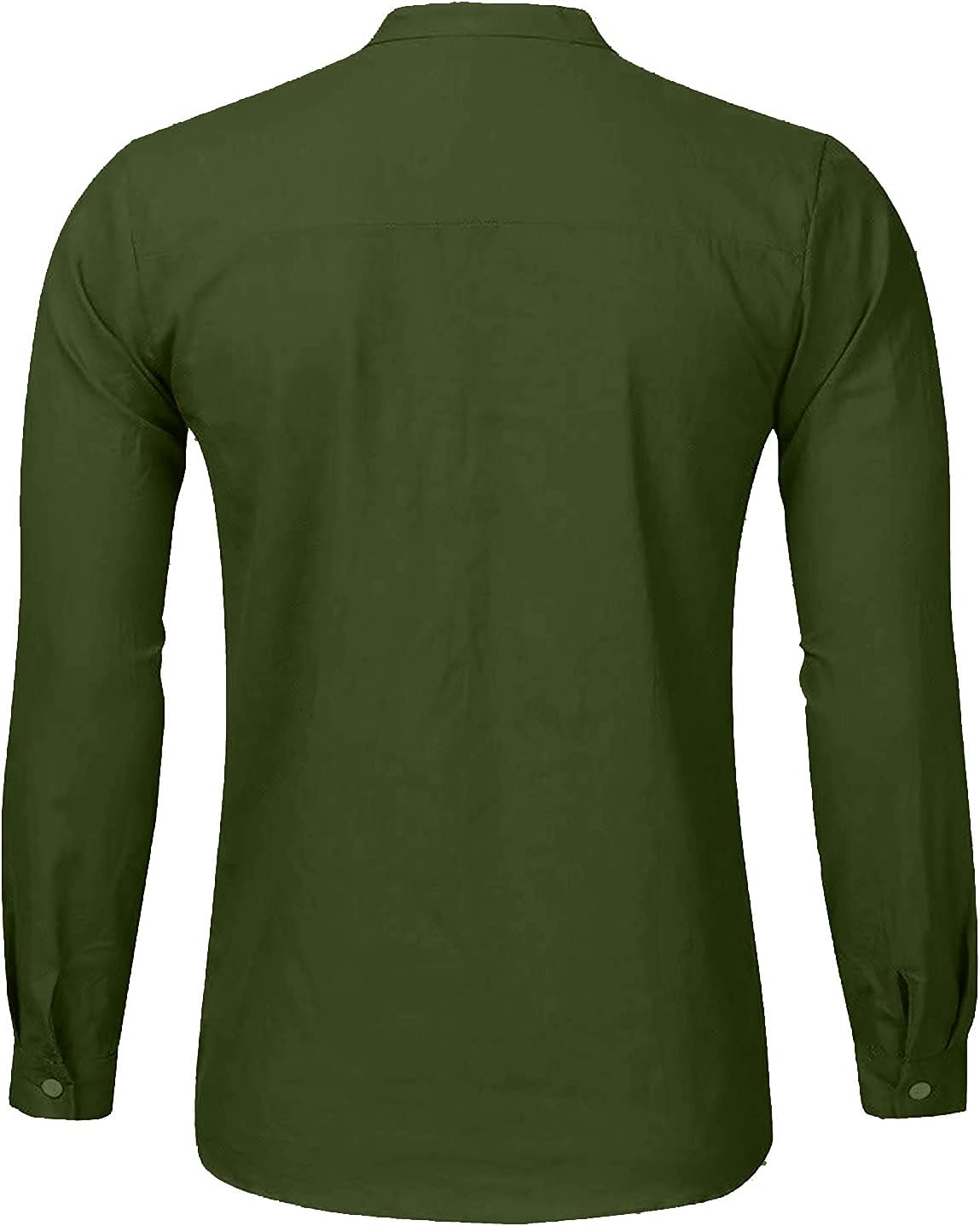 Ymosrh Mens Fashion Shirts Linen Long-Sleeved Casual Shirt Collarless Standing Collar Summer Top Clothing Shirts