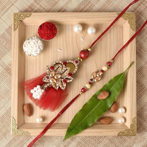 Image of Rakhi Gift for Brother and Bhabhi with 2 Printed Ceramic Mug 325 ML, Lumba Rakhi Set, Greeting Card and Tilak Set Combo for Bhaiya Bhabhi (WPM-2)