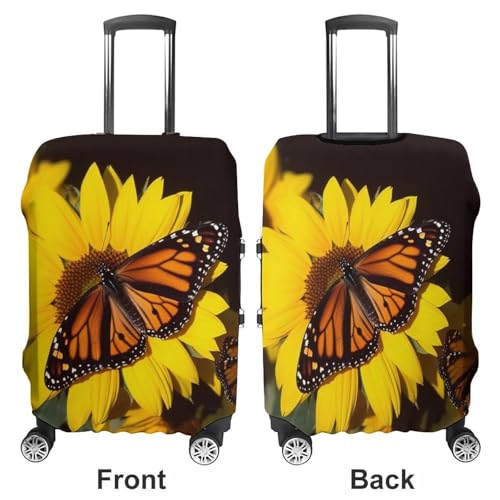 Luggage Covers Anti-Scratch Suitcase Cover Butterflys on The Sunflowers Washable Elastic Suitcase Protector Travel Luggage Protector Covers Carry On Luggages Cover L (26-28 inches)3