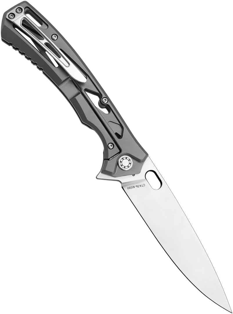 HOKC Major | 328-159506 | Pocket Knife, EDC Knife by Official Dealer - Designed by Russian Master Aleksander Biryukov - Limited Edition, Frame Lock, Titanium Handle, Ceramic Ball Bearing, Finger Flipper, Long and Durable M390 Powder Steel, Satin Finished - Ideal for Camping & Hunting
