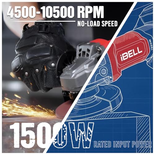 Image of IBELL IBL AGB150 AC Brushless Angle Grinder, 1500W Heavy-Duty Motor, 4500-10500 RPM, Compatible with 100mm, 115mm & 125mm Discs Dia, 3-Position Handle, Multi-Bore Support, 1-Year Warranty