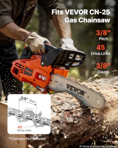 Image of VEVOR Chainsaw Chain 3 Pack 12 Inch 3 /8 inch Pitch 3 /8 inch Gauge 45 Drive Links | Fits VEVOR CN-25 Gas Chainsaw, Forged Alloy Steel, Replacement Saw Chains with Sharp Cutter Teeth & Wear-Resistant Tie Straps