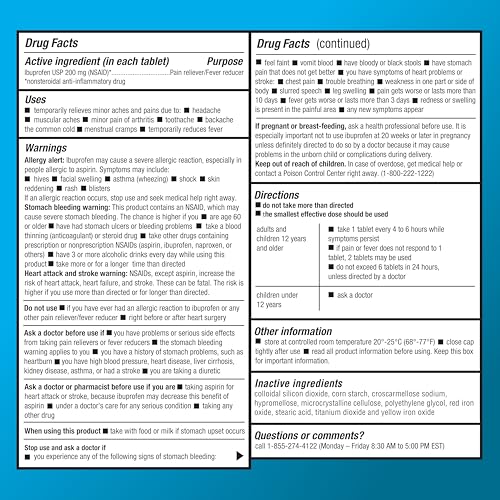Amazon Basic Care Ibuprofen Tablets 200 mg, Pain Reliever/Fever Reducer, NSAID for Backache, Menstrual Pain, Arthritis, 100 Count (Packaging may vary) - image 3