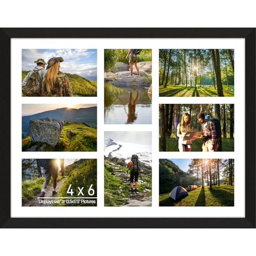Lacopgr 4x6 Photo Collage Frame 8 Openings Wooden, 13.5x17.5 Multi