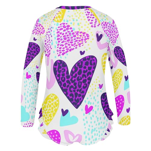 Purple Yellow Hearts Girls Long Sleeve One-Piece Swimsuit UV Protection Swimwear Bathing Suit 208617773