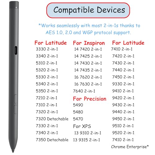 Premier Rechargeable Active Pen for Dell Active Pen PN7522W Stylus Pen Compatible with Dell 2 in 1 Laptop for Latitude 3340 5310 7210 Pen,for Inspiron 7420 7425,XPS Pen