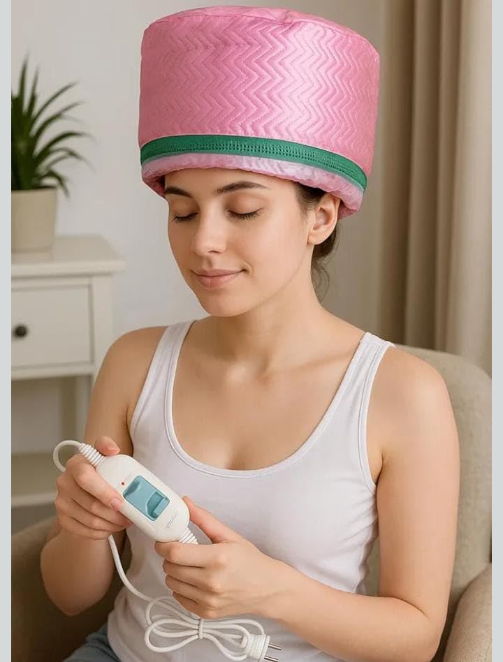 TE TULSI ENTERPRISES Hair Spa Cap for Deep Conditioning, Pink Thermal Steamer Head Cap for Treatment at Home, Adjustable Heat Mask for Dry Damaged Hair, Frizz Repair & Care Steaming