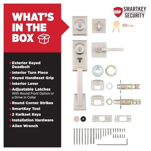 Kwikset Peralta Front Door Lock Handle and Deadbolt Set, Entry Handleset Exterior with Interior Reversible Lever, Satin Nickel, Pick Resistant SmartKey Rekey Deadbolt Security by Kwikset - Image 9