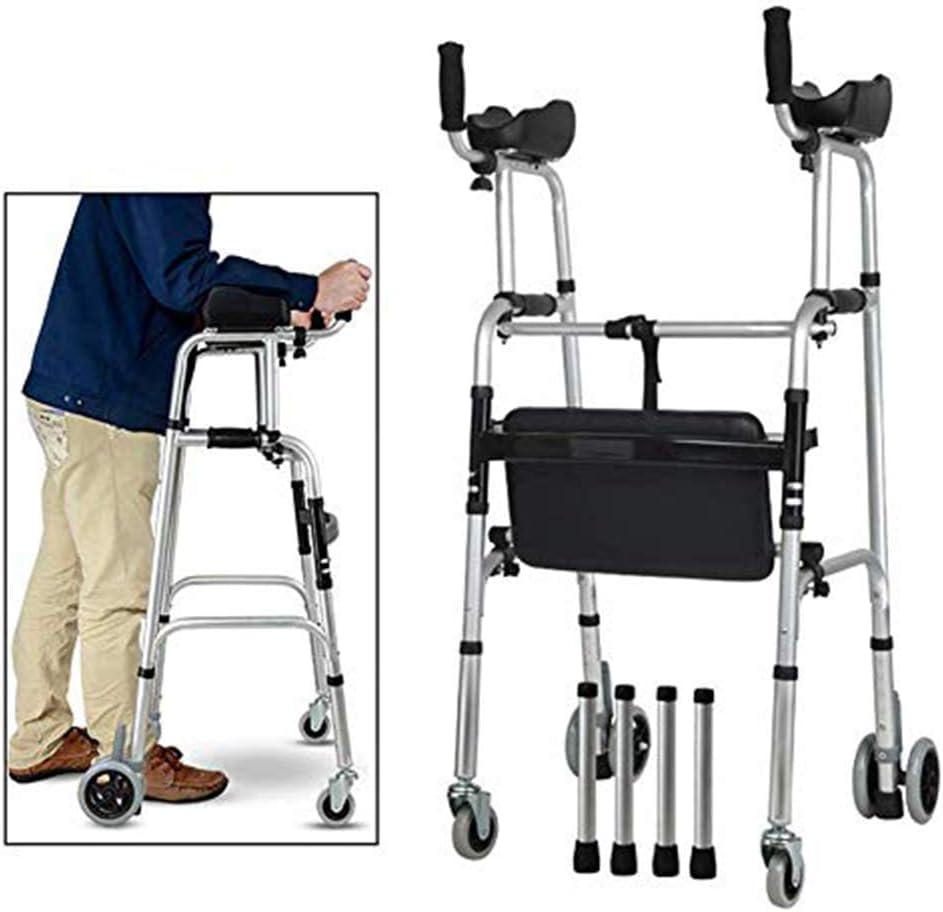 Walking Frame Folding Forearm Support Lightweight 4 Wheel Walker with Seat/Arm Rest Pad Foldable Adjustable Mobility Aid Smooth and Easy to Clean A Double The Comfort