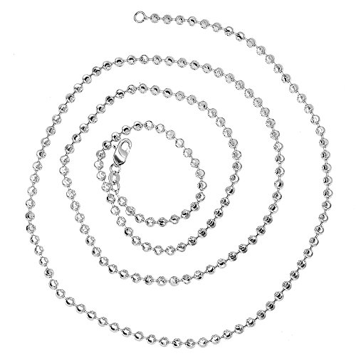 Luxurman 14K Solid Gold 3Mm Diamond Moon Cut Ball Chain Bead Necklace Lobster Clasp (White-Gold, 22" Long) #TOP7
