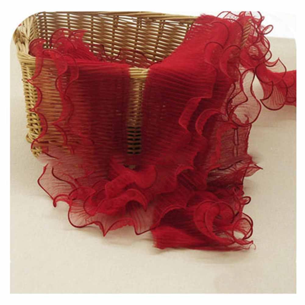 2 yards - Nastro in organza con volant, 3 strati, in tulle piegato, larghezza 14 cm, tessuto elastico, bordatura in pizzo, per fai da te, cucito, abito da sposa, giuggiola, rosso