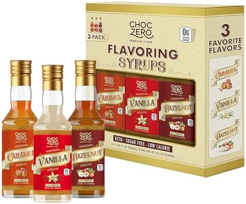 ChocZero Sugar Free Coffee Syrup Variety Pack, Vanilla, Caramel & Hazelnut