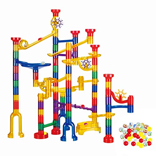 WTOR 190Pcs Marble Run Sets STEM Toys for Kids Boys Girls Educational Learning Marble Building Blocks Girl Boy Toy for Kids Children (22 Glass Marbles)