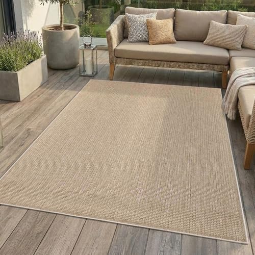 carpet city Outdoor Teppich Wetterfest Balkon Terrasse Braun 60x110 cm - Modernes Streifen-Muster, Flachgewebe, Robust, UV-beständig & Witterungsbeständig