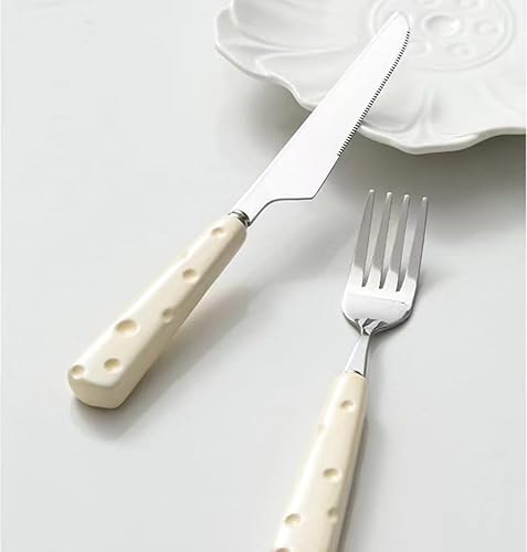 Miniatura 7 de Juego de cubiertos de perlas, cubiertos creativos de acero inoxidable con mango de cerámica para cocina, hotel, hogar, cuchillo para carne, cuchara