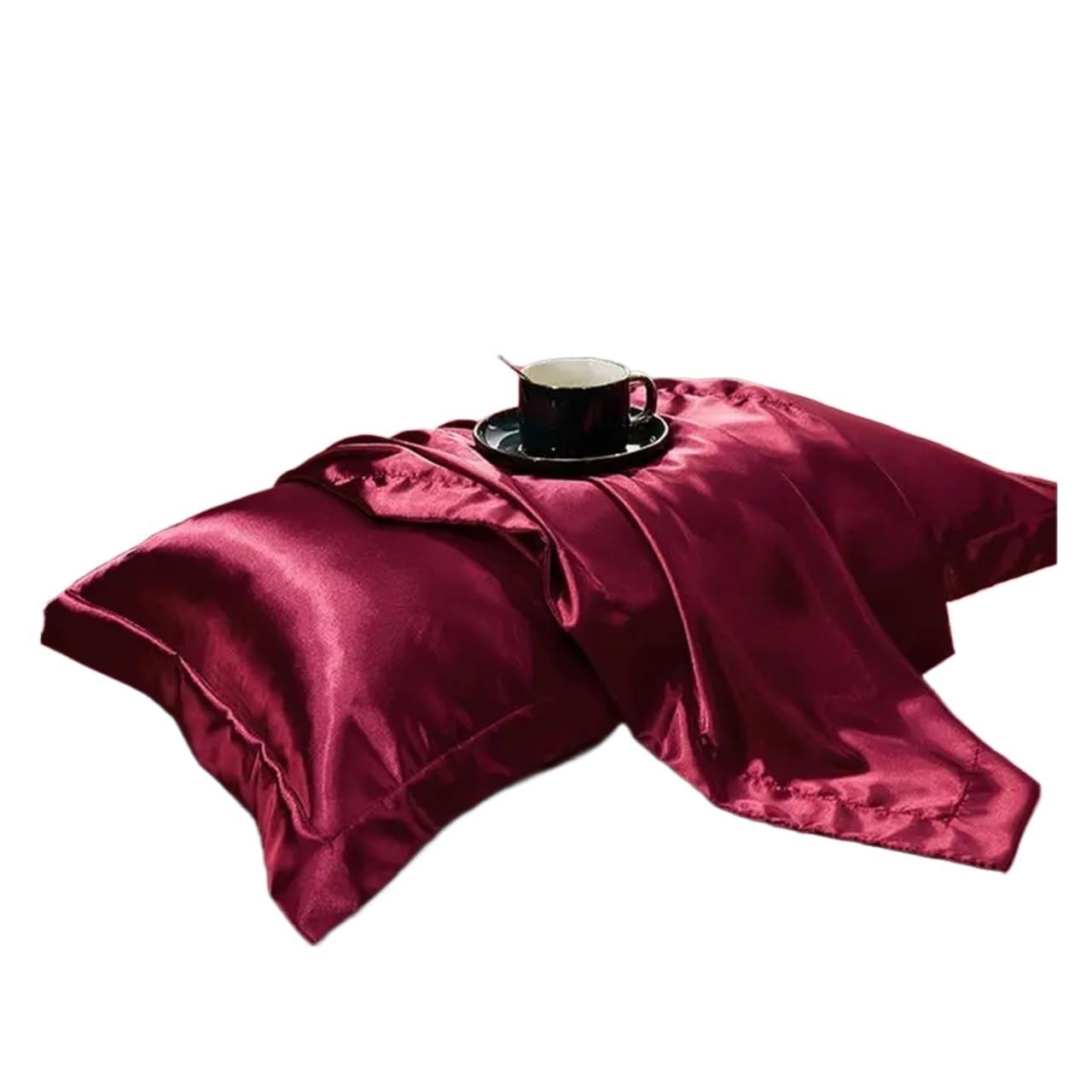 Silky Pillow Covers, 2pcs Silk Pillowcase Satin Multicolor 19x29in Home Bedd Decor Beauty Sleep(Red)