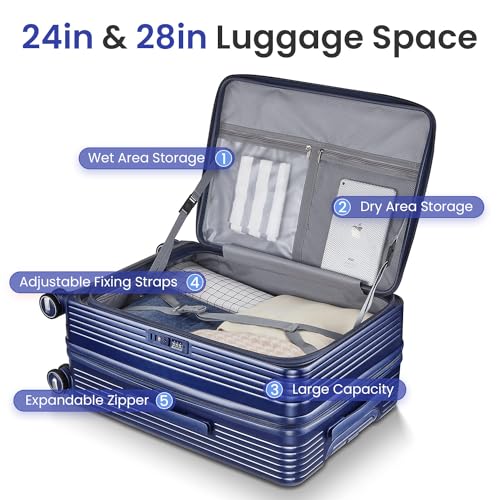 Luggage Sets 3 Piece(20/24/28), Expandable Carry On Luggage with TSA Lock Airline Approved, 100% PC Hard Shell and Lightweight Suitcase with Front Pocket and Spinner Wheels3