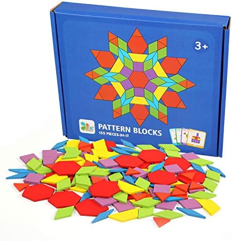 LEADSTAR Wooden Puzzle Blocks Set,155 Pcs Wooden Pattern Blocks Geometric Shape Puzzle Tangram Montessori Toys Color Sorting Stacking Game for Kids Ages 3+ Kindergarten Preschool Educational Toys 2 51bKBw8ZCKL. AC
