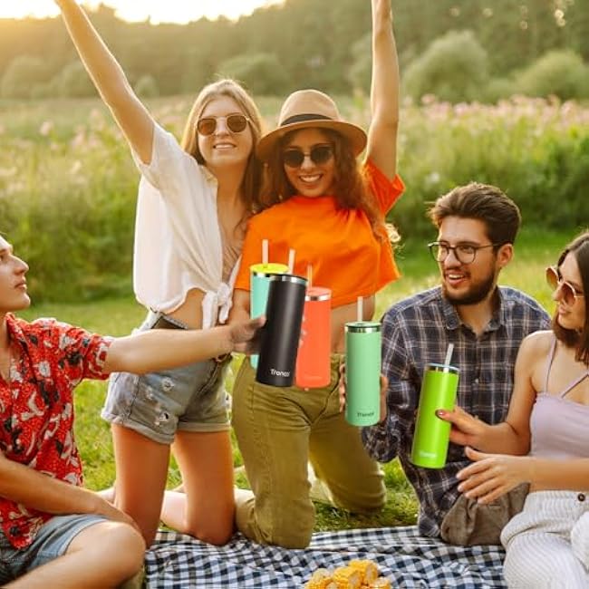 Tronco 18oz Stainless Steel Vacuum Insulated Tumbler with Straw, Spill-Resistant Lid, BPA-Free, Reusable Coffee Cup for Iced Tea, Water, Coffee or Smoothie and More, Gift for Men and Women