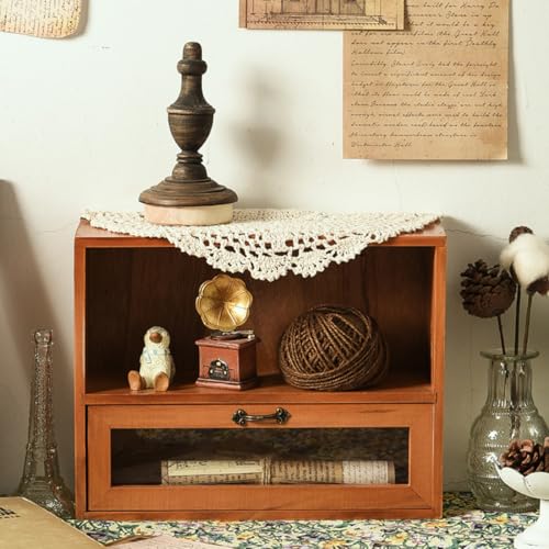 MRDLKNX Vintage Bambus Schreibtisch-Organizer, Mini-Holz-Arbeitsplatten-Aufbewahrungsschrank mit Schublade, Holz-Aufbewahrungsbox, perfekt für Parfüm, Speisekammer, ätherisches Öl