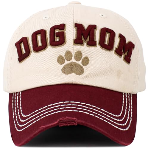 Image of KBETHOS Dog Cat Mom Dad Theme Womens Baseball Cap Distressed Vintage Unconstructed Embroidered Patch Hat