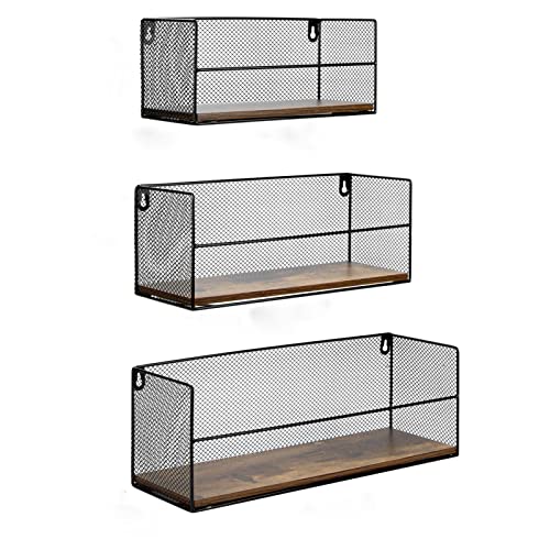 Exyglo Floating Wall Shelves For Storage, Rustic Wall Mounted Shelf For Bedroom Living Room Bathroom Kitchen, Set Of 3 Brown #TOP10