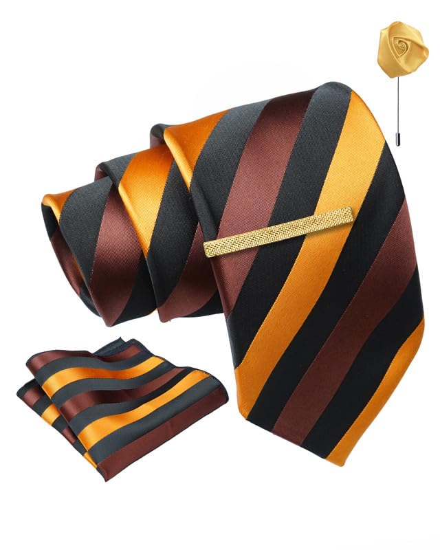 axlon Striped Tie For Men – Formal Ties Set With Pocket Square, Cufflink, Tie Clip & Flower Pin With Gift Box For Mens (AXST)-picture-25