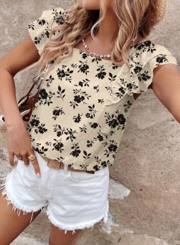 Image of Falechay Womens Bow Tie Back Tops Round Neck Ruffle Short Sleeve Shirts Cute Babydoll Chiffon Tee Women Summer Trendy Tunic