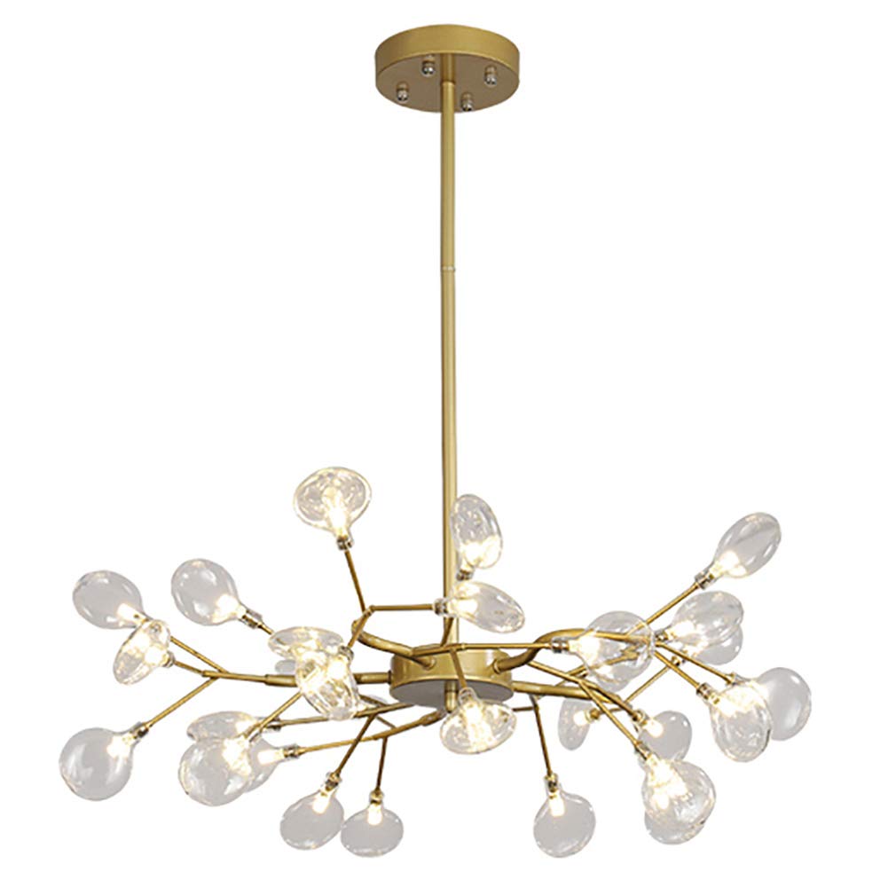 HXYSXHJUO Nordic Firefly Sputnik Chandelier,Modern 30-Lights LED Branch Pendant Light Adjustable Indoor Hanging Ceiling with Glass Shade for Living Room-Transparent lampshade 30