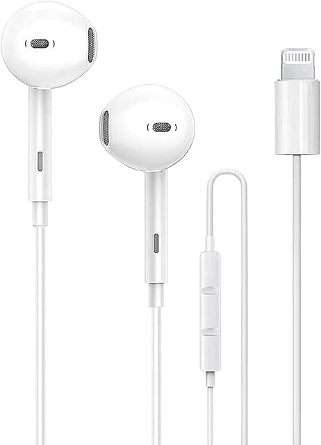 Lightning EarphonesApple MFi CertifiedIn-ear Earphones Wired Stereo Sound Headphones for iPhone,with Volume Control and Microphone noise-canceling Compatible with iPhone 14/13/11 Pro/XS/XR/X/SE/8/7