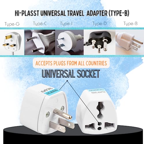 Image of Hi-Plasst India to USA Type B Plug Adapter (Pack of 3) Universal Travel Adapter for US, Canada, Mexico, Japan, Thailand | Converter for Indian Plugs for Laptop, Camera, Chargers (10A 250V)