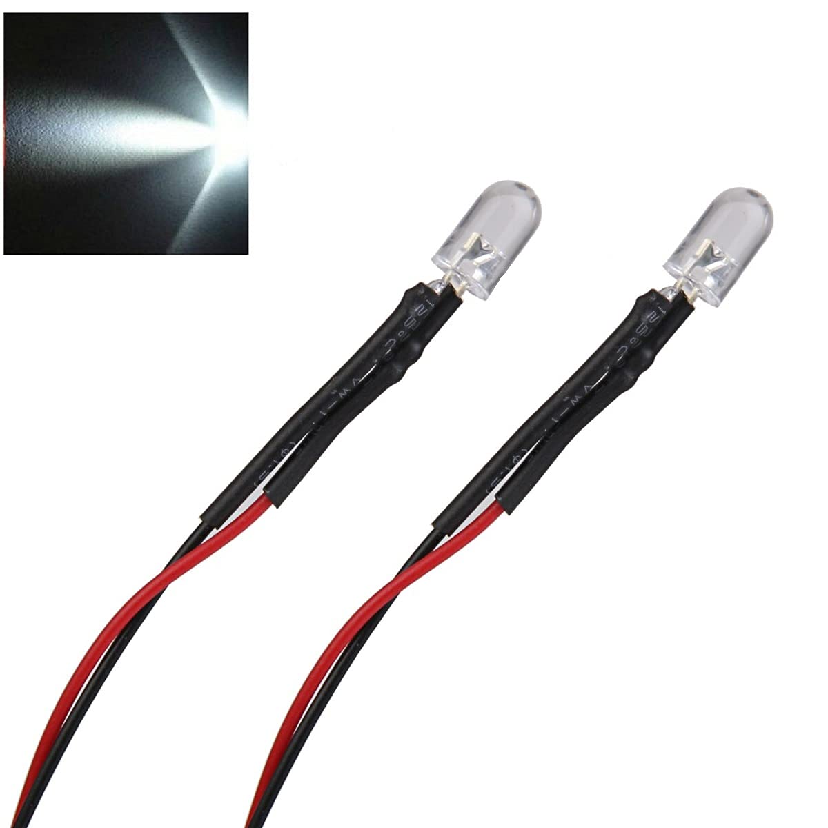 10x White LED Light Single Bulb Pre-Wired Light 5-12V 5mm Bright Round Top Clear