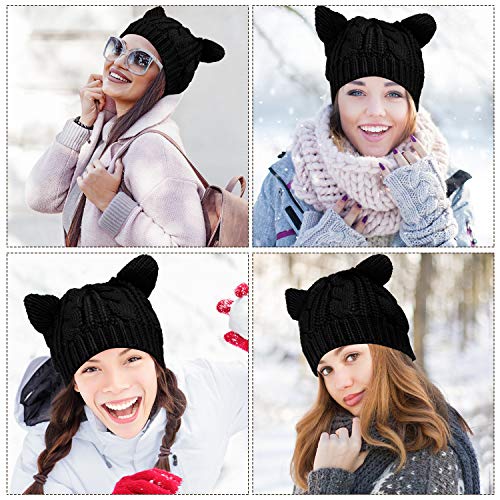 SATINIOR Katzen Ohr Mütze Hut Süße Katze Strickmütze Winter Strickmütze für Damen Mädchen - Image 8