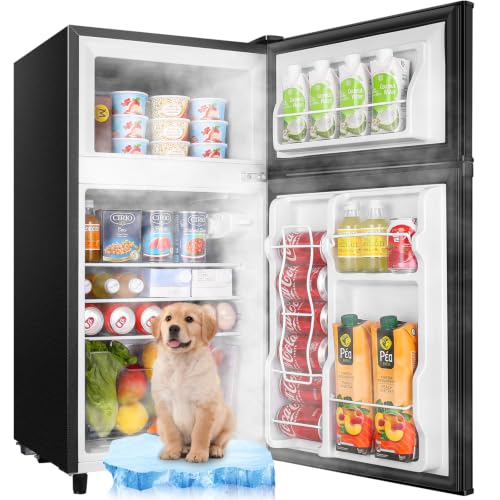 WANAI 3.5 Cu.Ft Mini Fridge With Freezer Freestanding Refrigerator with Freezer,7 Level Adjustable Thermostat Removable Shelves Small Refrigerator for Office Dorm Apartment Black
