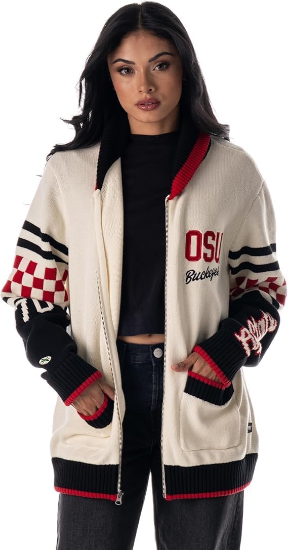 The Wild Collective Unisex Ohio State Jacquard Zip Front Sweater