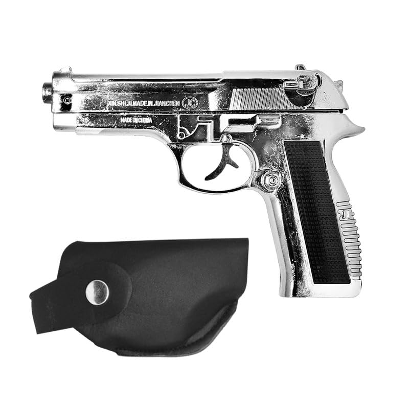 Image of Heavy Metal Gun Pistol Shaped with Barrel Pull Back System and Holster Pocket Lighter