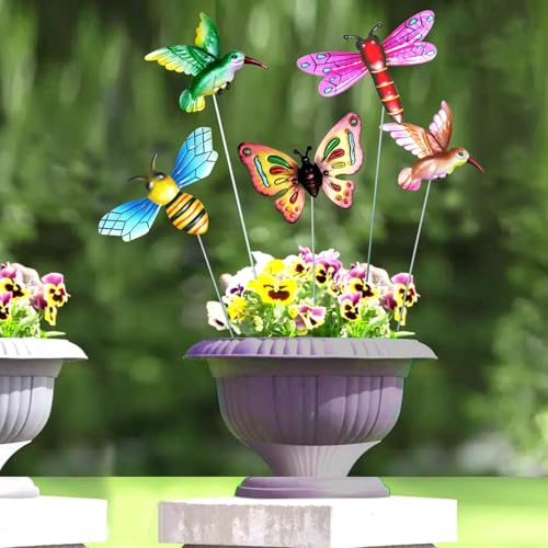 Décorations pour pots de fleurs : lot de 5 tuteurs papillon 38cm