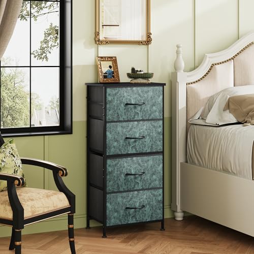 Image of WLIVE Dresser with 4 Drawers, Storage Tower, Organizer Unit, Fabric Dresser for Bedroom, Hallway, Entryway, Closets, Sturdy Steel Frame, Wood Top, Easy Pull Handle, Vintage Green