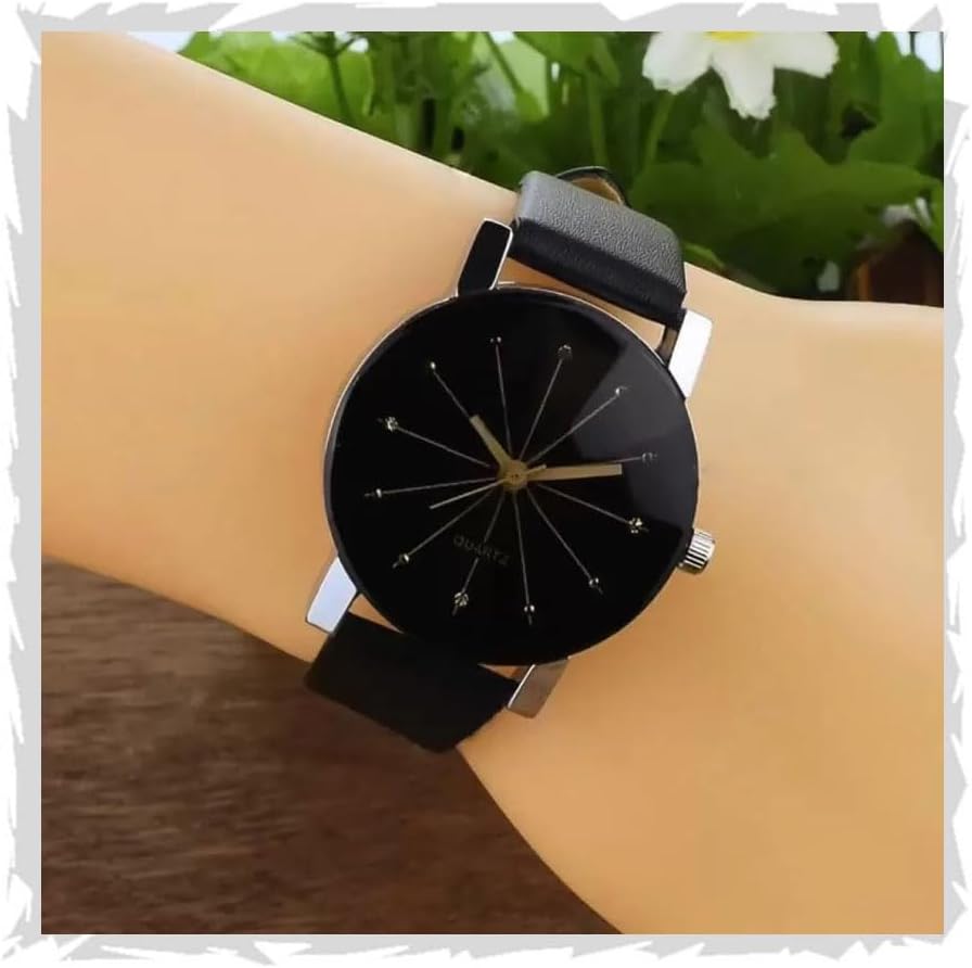 Brand Analog Watch for Girls 5 Diffrent Dial Diamond Cut Glass Black Leather Watch for Women Analog Girl Watches