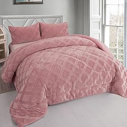 Funda Nordica Borreguito BESCH Edredón Invierno Borreguillo Nórdico de Microfibra 240x260cm - con 2 Funda Almohada - Edredón Extra Suave, Cálido, Gruesa - Cuadro Rosa