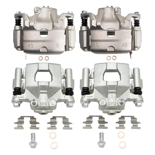 Image of TRQ Front and Rear Brake Caliper Set Zinc Coated Brackets Compatible with 2013 Nissan Altima