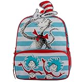 AI ACCESSORY INNOVATIONS Dr. Seuss's The Cat In The Hat Mini Backpack, 12' x 10' x 4', Kids School Bag with Thing One and Thing Two Design, White/Red/Blue