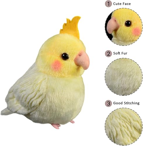 Miniatura 3 de Nohito Juguete de peluche realista de pájaro loro de cacatúa amarillo, simulación de pájaro falso, animales de peluche de cacatúa, lindos regalos