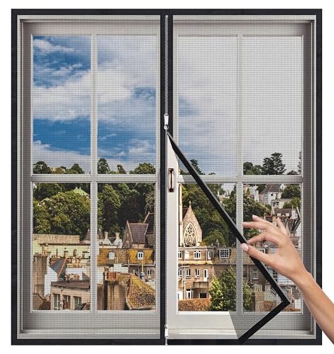 Woodluck Zipper Mosquito Net for Window | Height 3ft x Width 6ft | Color-Black | Customizable Easy Install Mesh Screen with Double Zipper Hook | Window Net Protect Home from Mosquitoes & Insects